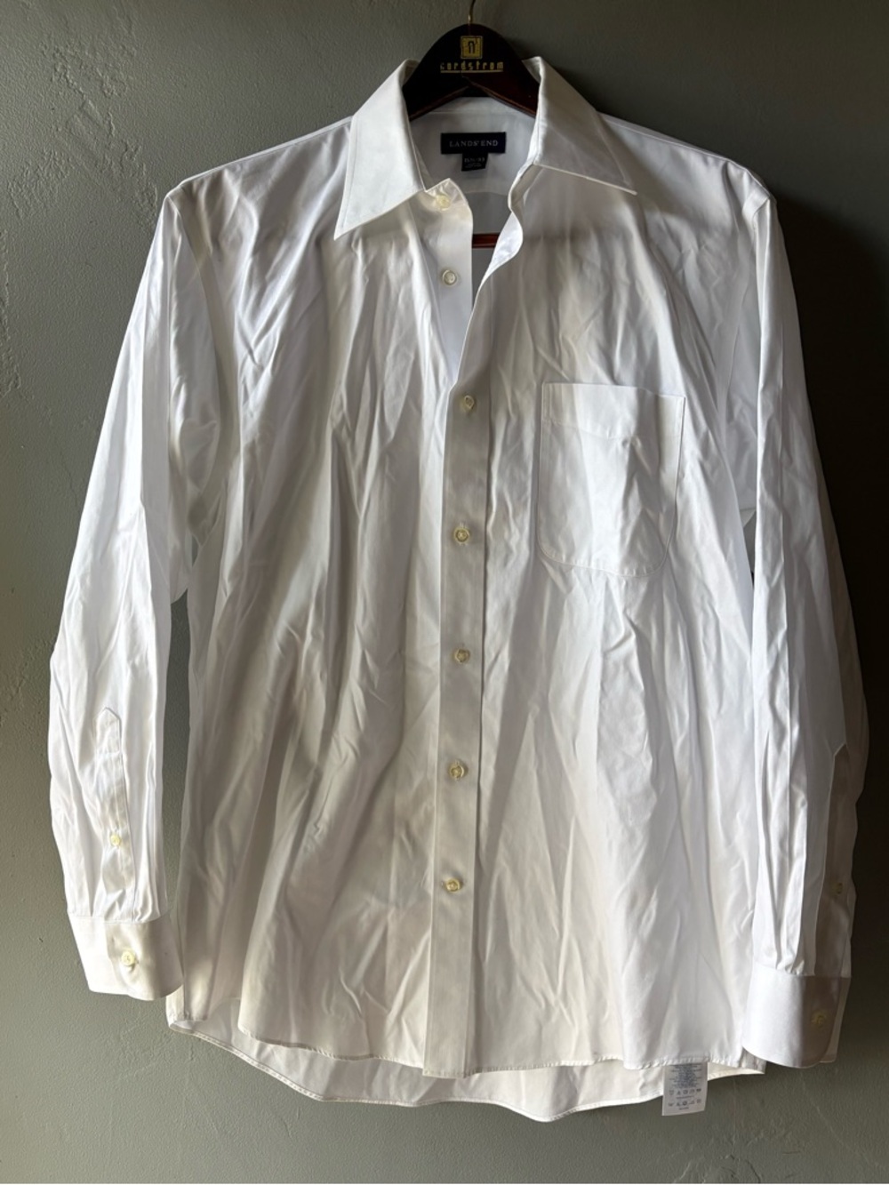 Lands' End No Iron Pinpoint Oxford White Button Up Shirt ~ Size 15 1/2 - 33